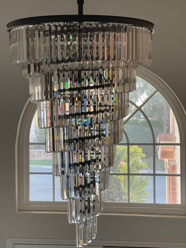 Odeon Spiral Tiered/ Layered Crystal Fringe Living Room Chandelier Light