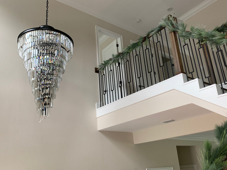 Odeon Spiral Tiered/ Layered Crystal Fringe Living Room Chandelier Light