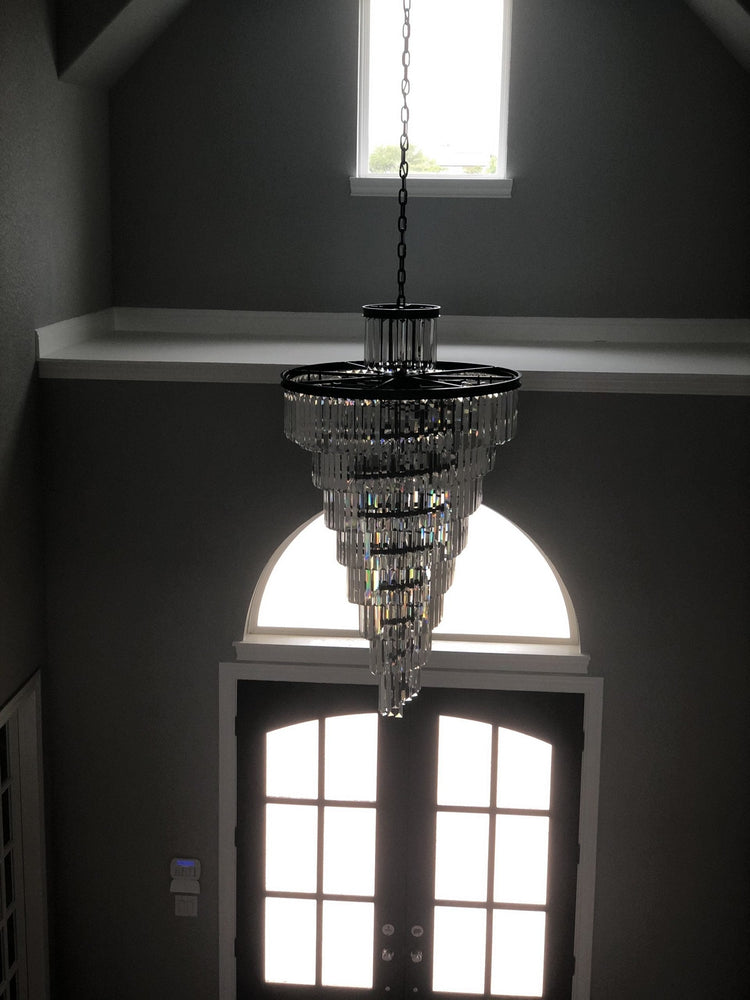 Odeon Spiral Tiered/ Layered Crystal Fringe Living Room Chandelier Light