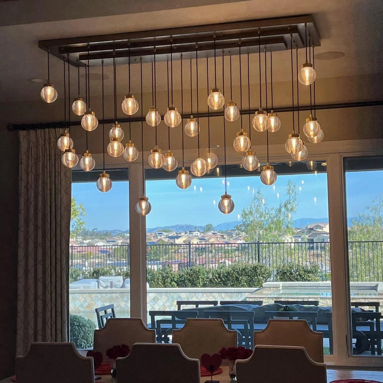 Pearl Linear Rectangle Glass Chandelier, Modern Linear Lamp for Living room