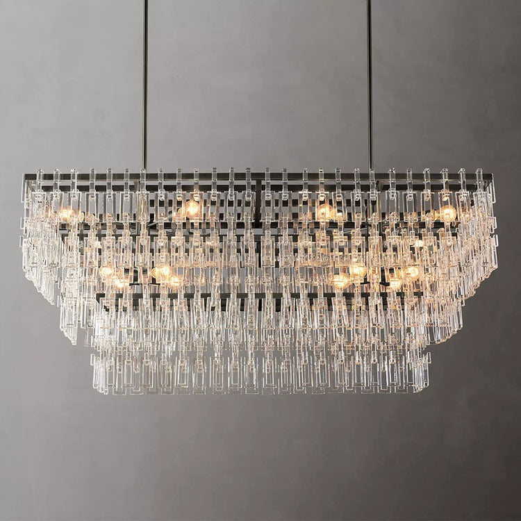 Fabricia Tiered Rectangle Glass Chandelier, Luxury Modern Indoor Lamps