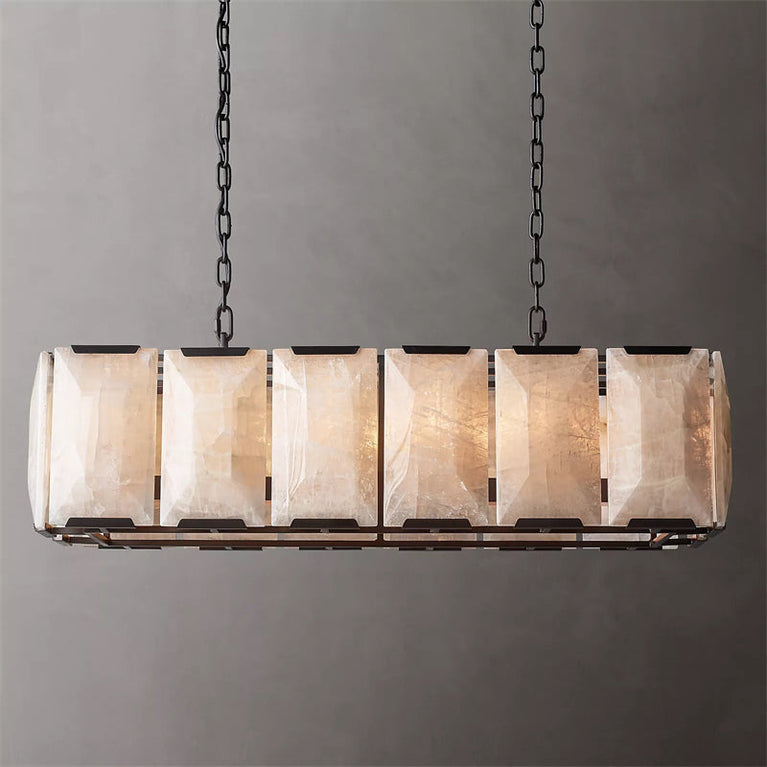 Harlowe Calcite Rectangular Chandelier 42" for Bedroom, Dinning room