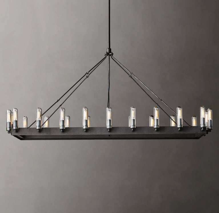 Filament Vintage Candelabra Rectangular Chandelier, Outdoor Linear Lamp