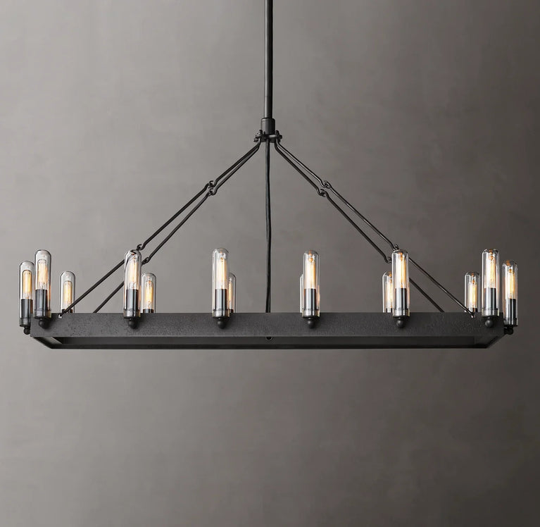 Filament Vintage Candelabra Rectangular Chandelier, Outdoor Linear Lamp