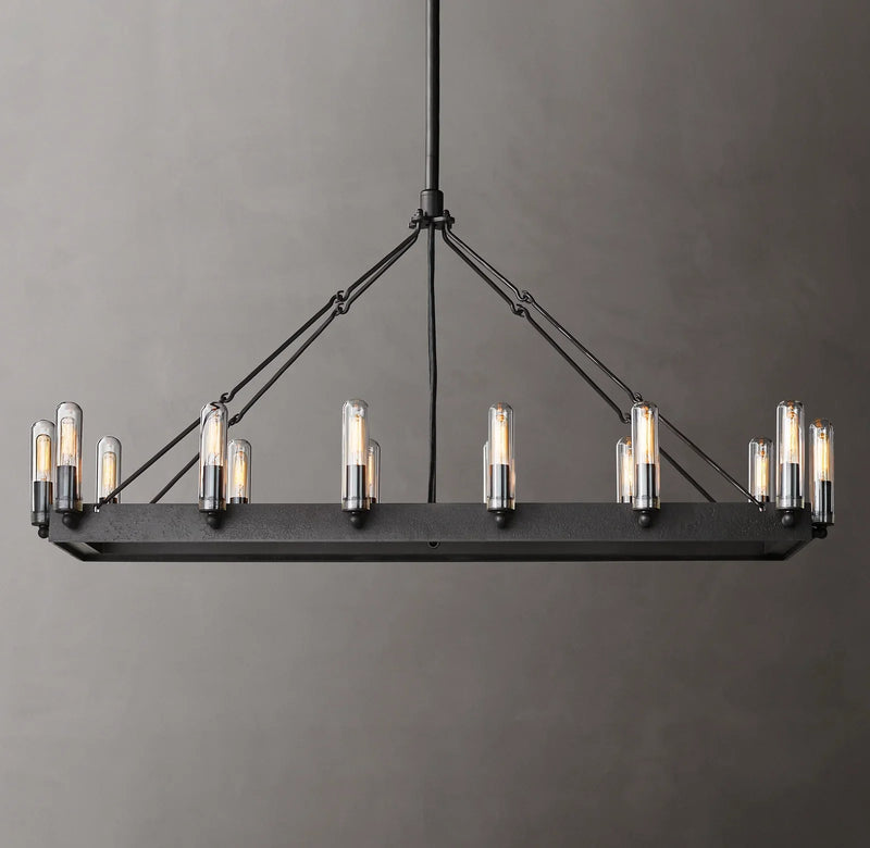 Filament Vintage Candelabra Rectangular Chandelier, Outdoor Linear Lamp