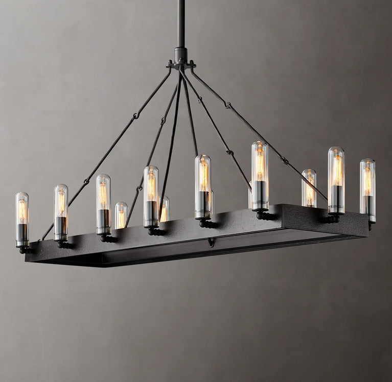 Filament Vintage Candelabra Rectangular Chandelier, Outdoor Linear Lamp