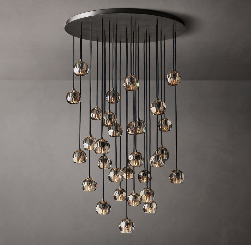 Bille De Crystal Round Cluster Chandelier 40" Smoke GLASS